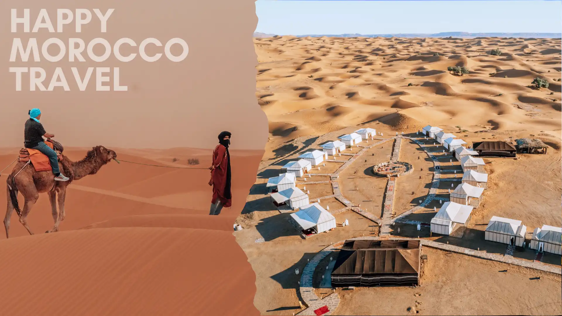 Tourists riding camels at sunset in Merzouga Sahara desert during the 6 day Morocco tour.