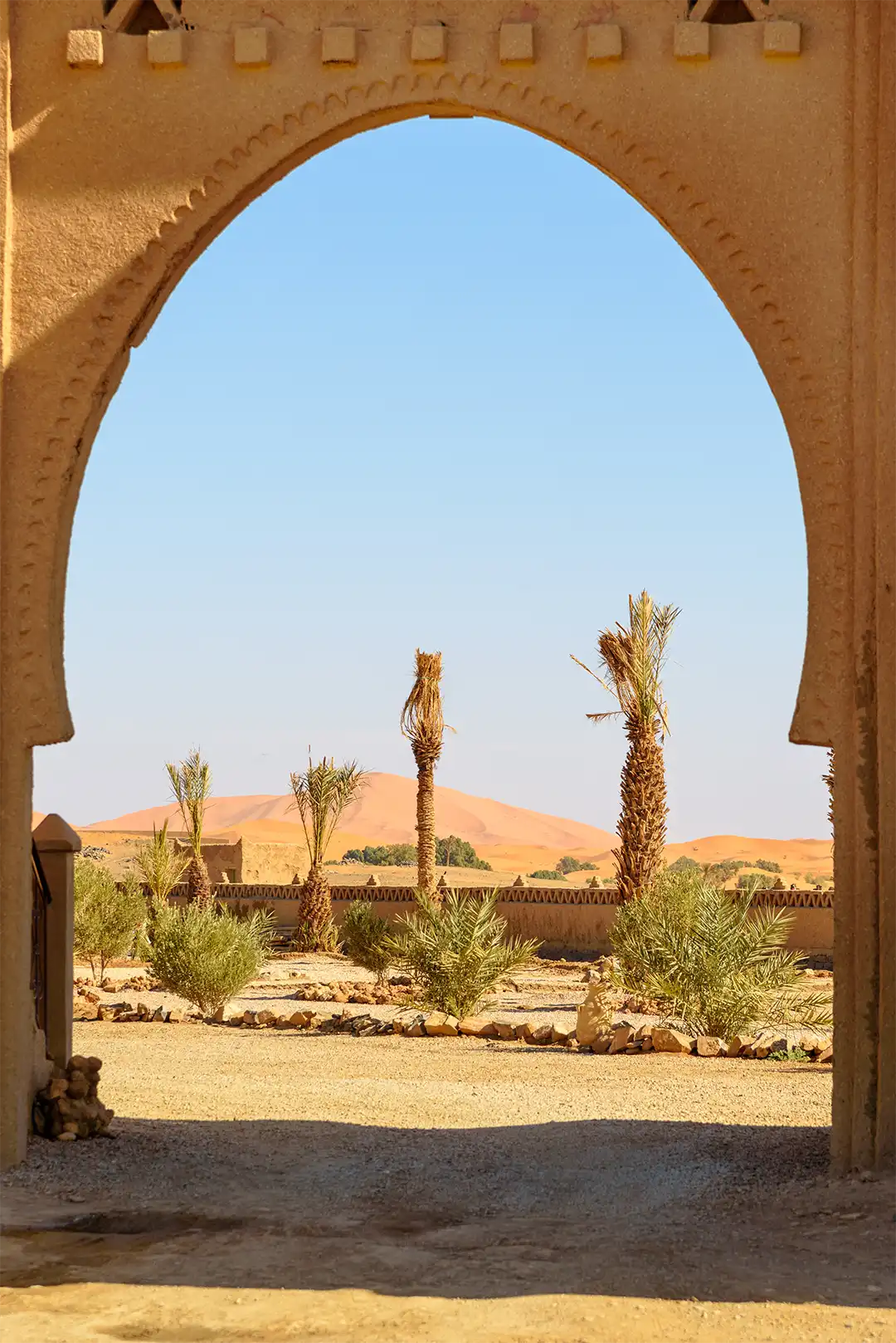 View across the Erg Chebbi dunes from the edge of Merzouga, Morocco