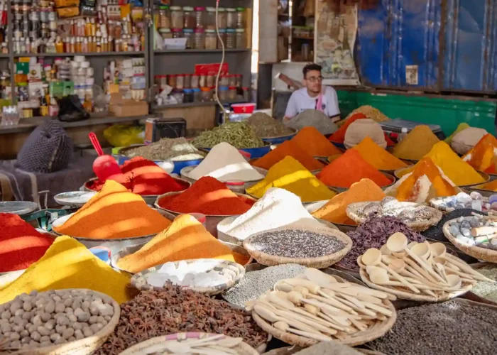 The authentic shop selling spices in Moroccan souk of Rissani