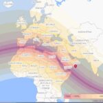 Map of the 2 August 2027 total solar eclipse path of totality crossing northern Morocco